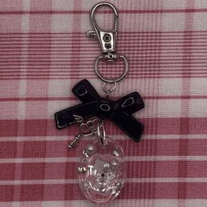 Elegant Black Bow Keychain with Silver Accents